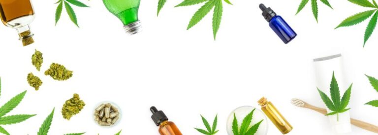 Verschiedene CBD-Produkte mit Hanfblüten